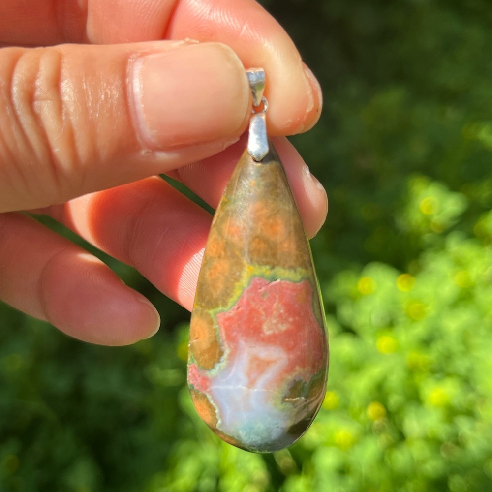 Sterling silver long ocean jasper pendant 2022 - Picture 5 of 7